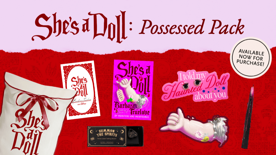She’s a Doll: Possessed Pack — collectors items on a red background